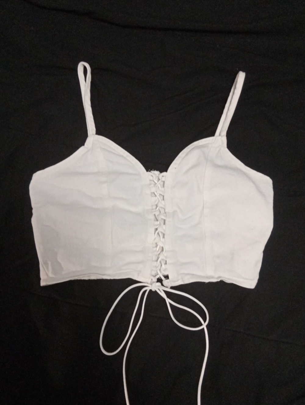 5/$20** Fashion Nova Medium White Denim Tie Up Crop Top